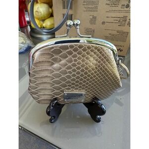 Liz Claiborne Coin Purse Kisslock‎ Snakeskin Clutch Gold